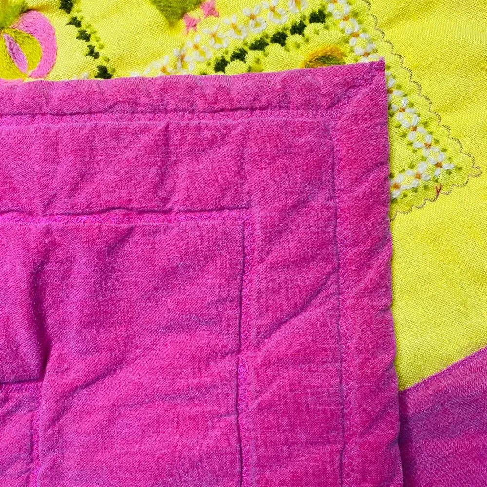 Vintage Handmade Embroiderd Felted Quilt  Baby Lap Flowerpower 60's